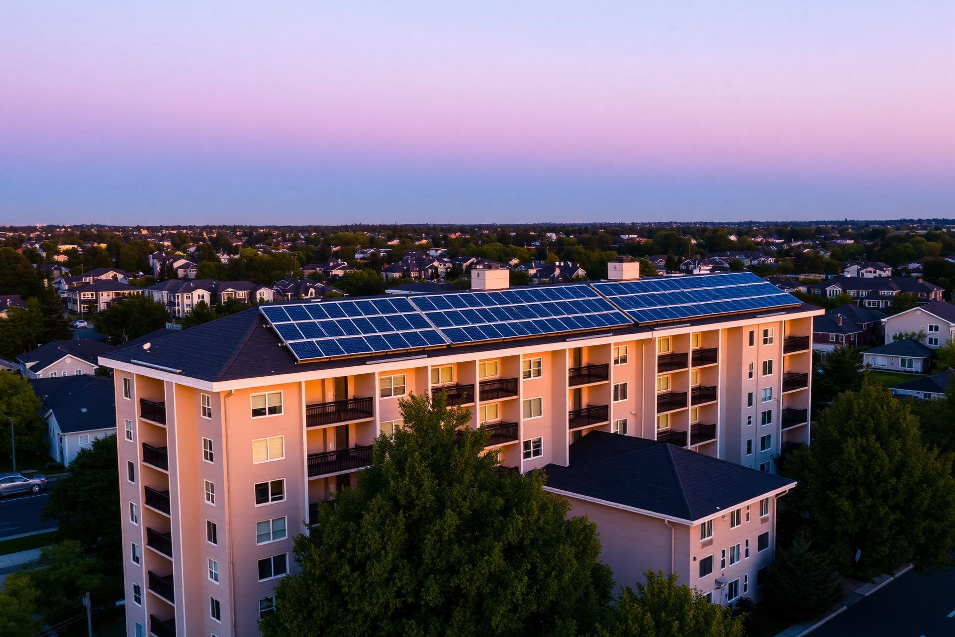 Solar rooftop at sunset